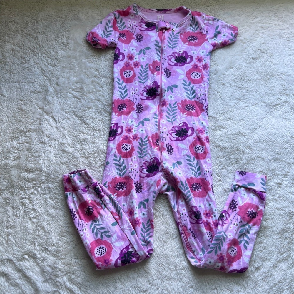 The Children's Place Girls Pink Purple Floral Cotton Footless Zip Pajamas 4T